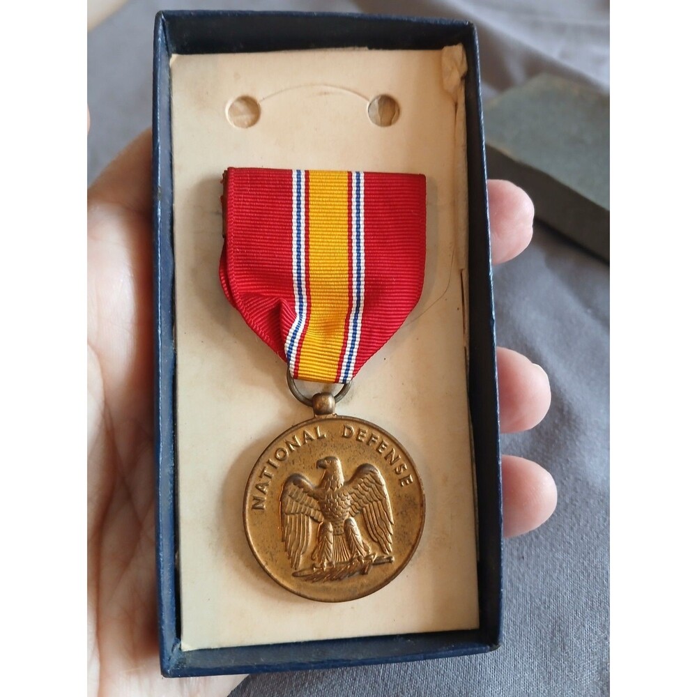 Vintage US National Defense Service Medal Full Size Ribbon Original Box